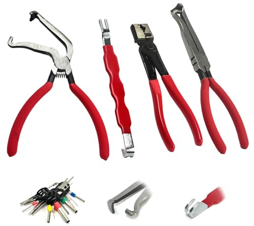 Yallmie 4Pcs Connector Disconnect Pliers Set, Electrical Disconnect Pliers with Anti-Slip Handle Fuel Line Disconnect Tool for Car Truck Maintenance Automotive Connectors & Sensors (Red-02)