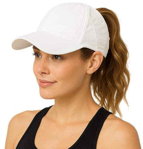 TOP-EX Cooling Baseball Caps für Damen mit Pferdeschwanz-Öffnung, Sommer UPF 50 Sun Basecap UV Schutz mit Mesh für Laufen Tennis, Wasserdicht, Atmungsaktiv, Faltbar, Weiß, S/M