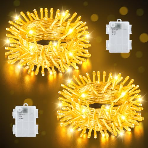 Joolivo Lichterkette Batterie Außen, Insgesamt 10M 100 LEDs Warmweiß Lichterkette mit 6H Timer, 2 Stück Wasserdicht Lichterketten Outdoor Innen für Weihnachten Balkon Party Deko