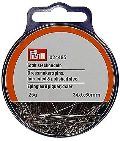 Prym 024485 Stecknadeln, 0,60 x 34mm, silberfarbig, 25g, Dose mit Aufhänger