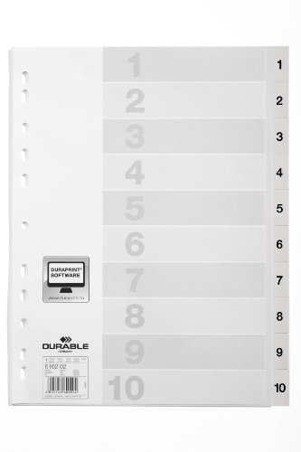 Durable Zahlenregister (A4, mit Deckblatt, geprägte Taben 1-10, PP Universallochung) 25 Stück, weiß, 616202