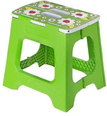 Vigar Compatto Sgabello Pieghevole per Adulti, 32 cm, Sgabello Pieghevole Portatile Antiscivolo per Casa, Cucina, Bagno, Campeggio, Doccia, Supporta fino a 150 kg, Ladybug