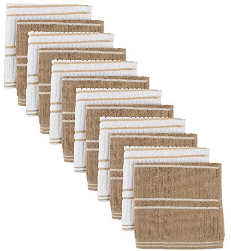 J & M Home Fashions 12Pk Ribbed Terry Dishcloth Mocha