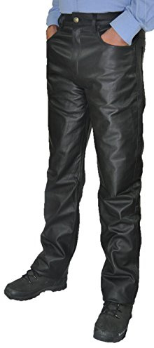 Lederhose lang Herren/Damen - Lederjeans- Echt Leder festem Aniline, Lederhose Jeans 501 Schwarz- Motorrad Lederjeans (44, Schwarz)
