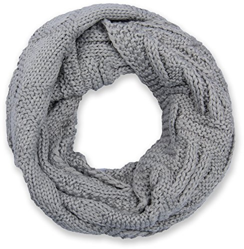 styleBREAKER fular de tubo de punto con motivo de reja y pespunteado, fular de tubo de punto fino monocolor, chal de punto de invierno, unisex 01018155, color:Gris-claro