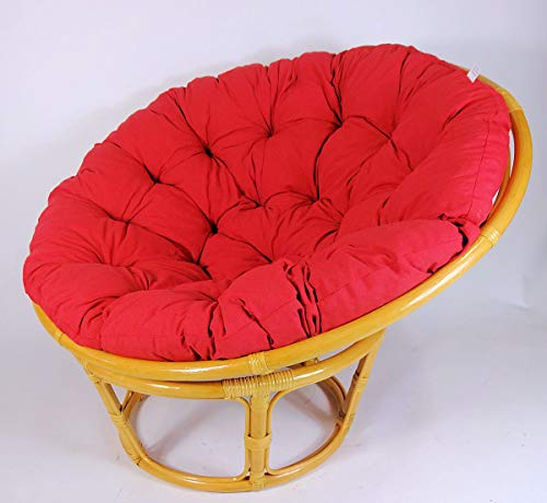 Rattan Papasansessel,Papasan Durchmesser 110 cm, Fb. Honig, Polster Uni Living 236 rot Himbeere