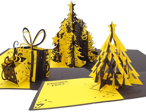 Cologne Cards - 3er Set Pop-Up Weihnachtskarten Dortmund - Schwarz & Gelb - 3D Pop-Up Karten - Dortmunder Weihnachten in Schwarz-Gelb - 3 x Weihnachtskarten im Set für Fußball Fans