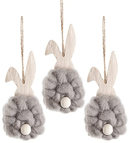 Logbuch-Verlag 3 Osterhasen zum Aufhängen Osteranhänger Holz Filz 13 cm Hasen Anhänger Ostern Deko grau Natur