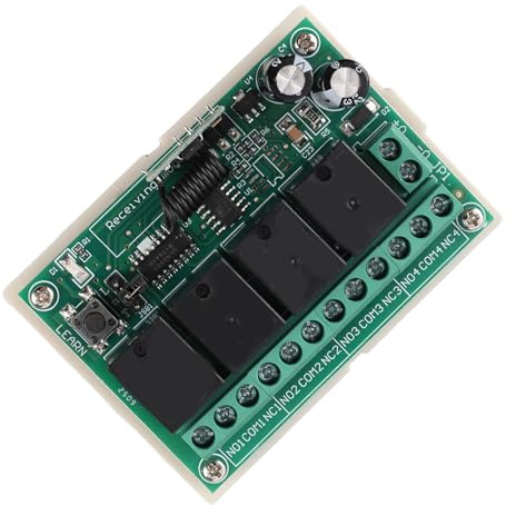 12V Inalámbrico RF Control Remoto Módulo Interruptor de Control Remoto Multifunción, Interruptor de Relé Inalámbrico Receptor DC12V 4 Transceptor + 1 Receptor para Puerta Garaje, Control de Entrada