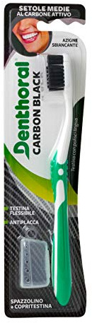 Denthoral Cepillo de dientes Carbon Black con tapa para el cabezal.