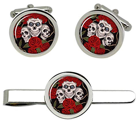 Giftshop UK Rose Totenkopf Manschettenknöpfe und Krawatte Clip Set