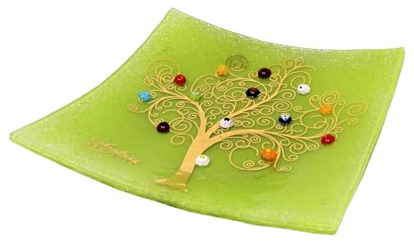Sospiri Venezia Dekoteller - Ablageschale/Dekoschale aus Murano-Glas mit Lebensbaum und Murine, Handgefertigt, Geschenkidee für Zuhause und Eingangsbereich 19x19 cm