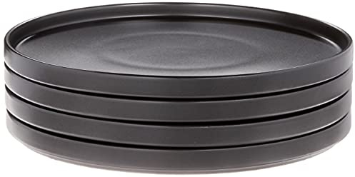 Stone Lain Coupe - Celina Stoneware Round Dinner Plates Set, 4-Piece, Black Matte