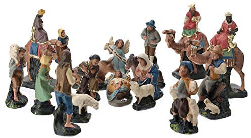 Complete Nativity Set 19 Characters, in Colored Plaster for 10 cm Arte Barsanti Nativity