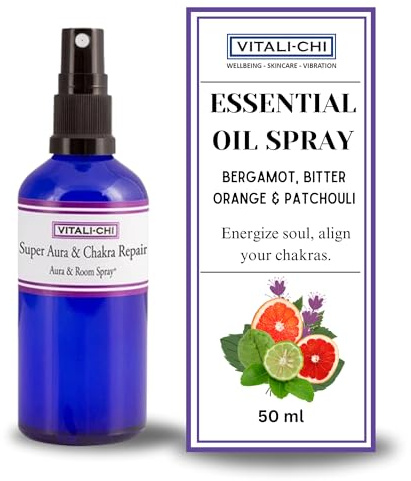Super Aura Reinigungsspray - Super Aura Spray & Chakra Reparatur - Mit ätherischen Ölen aus Bergamotte, Bitterorange und Patchouli - Aura & Raumspray 50ml