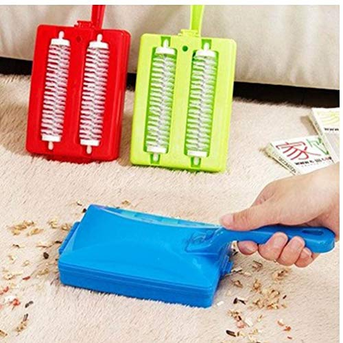 1pc Handheld Carpet Table Brush Double Brush Head Plastic Sweeper Crumb Dirt Cleaner Roller Cleaning Brushes Random Color