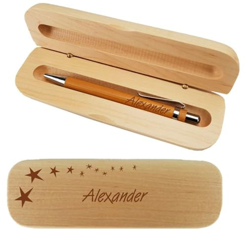 laser-diele Kugelschreiber mit Gravur in Personalisierter Geschenkbox - Schreibset mit Gravur - Kugelschreiber personalisiert (Sterne)