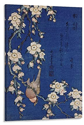 Artiste japonais Ukiyo-e Painter Katsushika Hokusai Bouvreuil et Cerisier Pleureur En Fleur Poster décoratif sur toile Art mural Poster pour salon chambre à coucher Peinture 20 x 30 cm