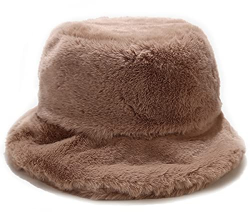crazy bean Fuskpäls hink hatt härlig fluffig mjuk fiskare hatt vinter värmare plysch fiskare keps fiskarhatt för kvinnor och par, Khaki, en storlek