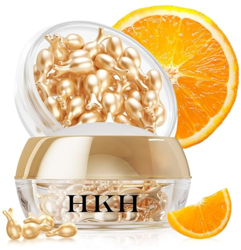 HKH Vitamin C Super Serum for Face - Anti Aging Skincare Vitamin E Facial Serum Capsules with Niacinamide - Vit C Serum Oil for Women - Moisturise & Even Skin Tone - Travel Friendly (38 Capsules)