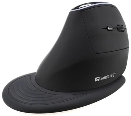 Sandberg Wireless Vertical Mouse Pro | Ergonomische Vertikale PC-Maus | Kabellose Maus | Anpassbare 1600 DPI | Plug & Play | Wiederaufladbare Maus | Abtrennbare Handballenauflage | Für Windows Mac