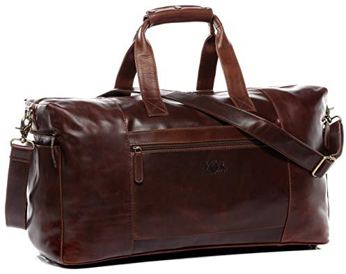 SID & VAIN große XL Reisetasche echt Leder - Sporttasche groß Bristol Side XL - Weekender Handgepäck mit Schultergurt - Ledertasche Herren und Damen braun handgefertigt