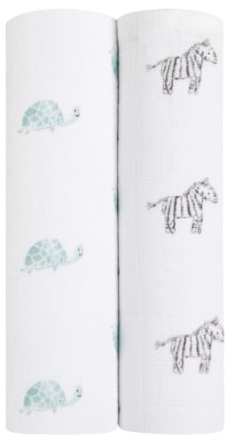 aden + anais Pucktücher, Baby-Decken aus 100% Bio-Baumwoll-Musselin für Neugeborene Mädchen & Jungen, Wickeltücher-Set für Säuglinge & Kleinkinder, 120x120cm, 2er-Pack, Animal Kingdom