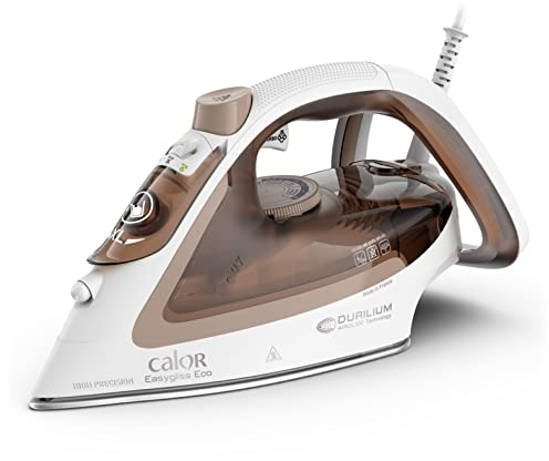 Calor Easygliss Eco Fer à repasser, 2800 W, Débit vapeur 50 g/min, Fonction Pressing 240 g/min, Jusqu'à 30 % d'économie d'énergie, Semelle Durilium Airglide, Fabriqué en France, Argile FV5780C0