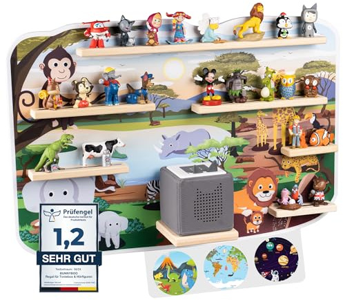 bunnyboo Toniebox Regal - für bis zu 45 Tonies - Testsieger 2024 - Magnetisches Regal für Toniebox und Figuren - geprüfte Qualität - Für Jungen und Mädchen (Safari)