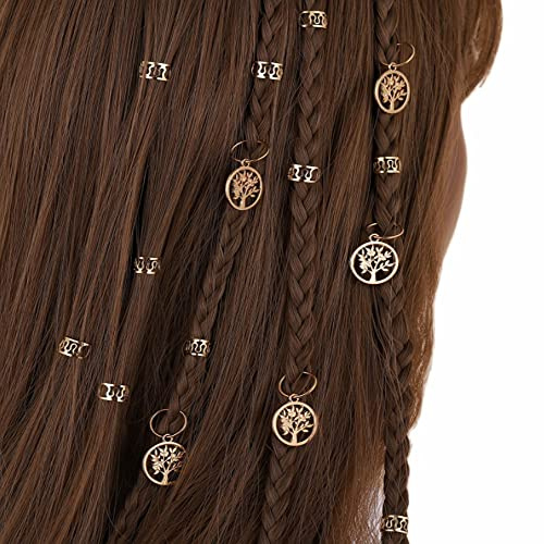 XCSJ 30pcs Dreadlock Schmuck Manschetten Haare Verstellbar Metall Cuffs Dreadlock Perlen Manschetten Haarschmuck Dreads Haarringe Haarzopf Ring Metall Lebensbaum Anhänger Diy Haarschmuck (A)