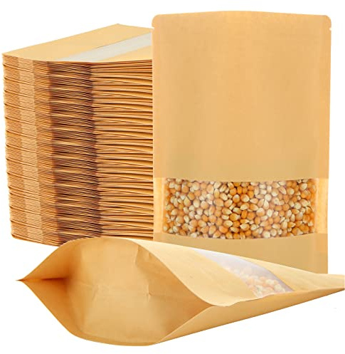 GOYADA 100 Pcs Sachets Zip 26 x 18 cm, Alimentaire avec Fenetre, Pochette Zip, Sac avec Fenetre pour Haricots, Thé, Épices, Fruits Secs