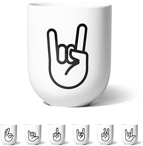 FYNGERS | ROCK ’N’ ROLL, POMMESGABEL | Becher mit Handzeichen | Matter Becher aus Porzellan | Perfekte Kaffeetasse oder Teetasse | Super Geschenk