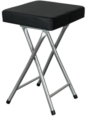 Folding Stool for Home Office Square shape Compact Small Padded Stool 49cm Breakfast Children Kids stool School office Use Lightweight Foldable Stool (Black)