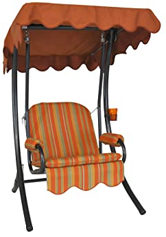 Angerer Freizeitmöbel GmbH Hollywoodschaukel 1-Sitzer - Gartenschaukel Made in Germany - Schaukel zum Sitzen und Entspannen - einfache Montage (Terra-Orange-Grün gestreift)