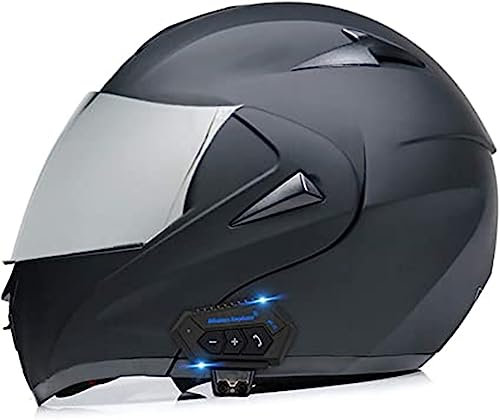 Casque De Moto De Motoneige Avant Rabattable Bluetooth, Casque De Moto Intégral Avec Pare-Soleil Interne, Casques Pour Hommes Et Femmes Approuvés DOT/ECE F,L/(59~50cm)