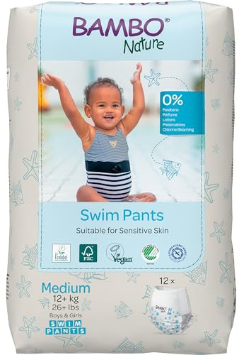 Bambo Nature Premium Swim Nappy Pants Medium Size (12+ kg), Disposable and Eco-Labelled, Perfect Swimming Nappies for Water Activities, Swim Nappies for Babies