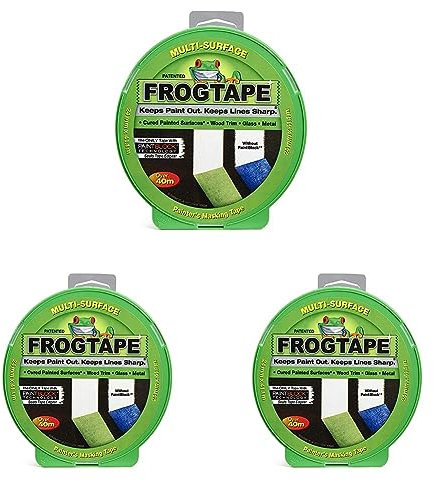 Frog Tape Green Multi Surface Painters Masking Tape 24mm x 41.1m Hanging Pack. Indoor painting and decorating for sharp lines and no paint bleed (Pack of 3)