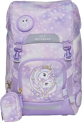 Beckmann, Schulrucksack Classic Maxi Unicorn Princess Purple, Grundschule, ergonomisch, inkl. Regenüberzug, 28L, Purple
