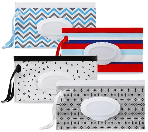 PandaEar 4 Confezioni Distributore di Salviette per Bambini, Borsa Porta Salviette Riutilizzabile Contenitore Portatile per Salviette Umide Riutilizzabile