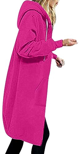 EMATOP Damen Sweatjacke Lang Elegant Hoodie Jacke Lässiges Langarm Kapuzenjacke Einfarbig Sports Sweatshirt mit Kapuze Pullover Herbst Winter Baumwolle Übergangsjacke Kapuzenpulli Outwear