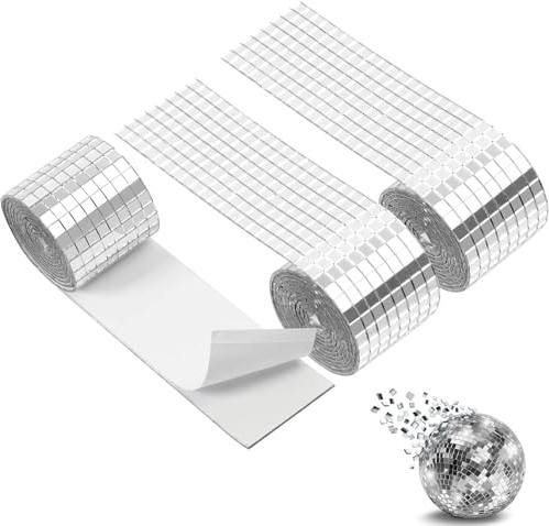 QHFlashbuy 3 Rollen Mosaikfliesen Selbstklebend 4392 Stück Mini Spiegel Mosaik Selbstklebend Spiegelmosaiksteine Spiegelfliesen für Küche Bade Wohnzimmer Ktv DIY (Silber,5 x 5 mm)