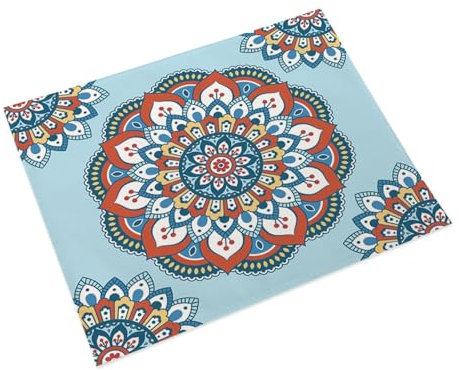 Mantel Individual Mandala Azul Juego de 4 Manteles Individuales bajoplatos Aislante Calor Lino Antimanchas Antideslizantes decoración Mesa Comedor Cocina 45X30cm