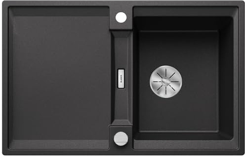 BLANCO ADIRA 45 S - Fregadero de granito de granito de SILGRANIT antracita | Tipo de montaje: instalación desde arriba | Reversible | Para armarios inferiores de 45 cm de ancho | Gran lavabo | | [78 x 50 x 21,2 cm] | para armarios inferiores de 45 cm de ancho | superficie fácil de limpiar | lavabo grande | reversible
