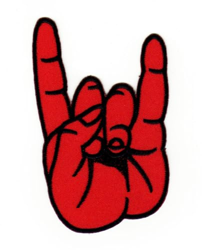 Heavy Metal Hand Rot Aufnäher zum aufbügeln oder aufnähen Bügelbild Aufbügler für Kleidung gestickter Bügelflicken Applikation Rock N Roll Musik Rocker Devil Horn Patch Größe 6,2 x 9,8 cm