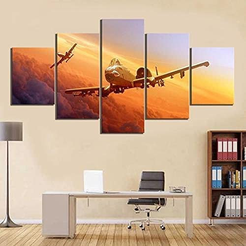 Leinwandbilder Wohnkultur Wandkunst 5 Stück Flugzeuge Kampfflugzeuge Gemälde Hd-Drucke Poster Für Wohnzimmer, Schlafzimmer, Esszimmer, Büro, Kinderzimmer, Wandbild 150×100 Cm -9N5W-H0E
