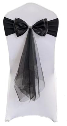 Rockreyoa Satin Stuhlschleifen mit Tüll und Organza – Elegante Stuhlschärpen für Hochzeit, Party, Fest, Bankett, Restaurant & Veranstaltungen Schwarz 10 Stück