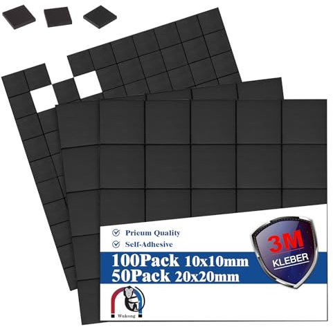 Wukong 150 Piezas Placas magnéticas Autoadhesivas 10x10mm & 20x20mm, con Adhesivo 3M, imanes autoadhesivos, imanes Planos, película magnética Flexible, autoadhesivos para Fotos y más