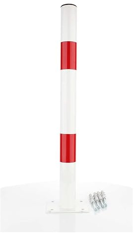 Parkpfosten Parkplatzsperre | Sperrpfosten klappbar |  SLUPEK STALY | Stahl | Robust Parkplatzbügel | Sperrbügel Parkplatz | Weiß/Rot