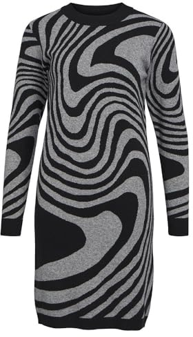 Object Dam Objray L/S stickad klänning AOP Noos stickad klänning, svart, XL