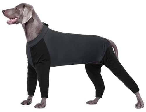 Einteiler Erholungsanzug für Hunde, Haustierpyjama für Großer Hunde Langarm Genesungsanzug Nach Operationen, Bauch Wundschutzanzüge (Grau, 2XL)